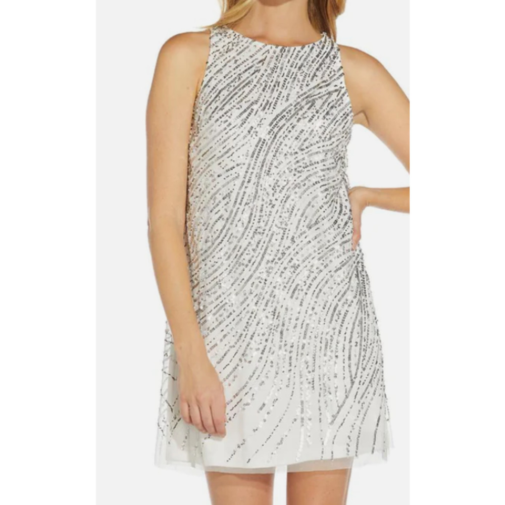ADRIANNA PAPELL SZ 2 Holiday Dress white sequin sleeveless cocktail NWT $229